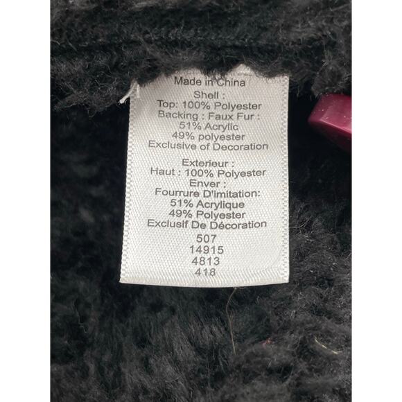 Coldwater Creek Microsuede Sherpa Lined Coat Winter Jacket Burgundy Black Petite - Picture 6 of 9